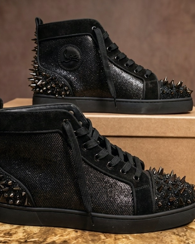 Christian Louboutin Black Spiked High-Top Red Bottom Sneakers