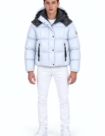 Moncler Square-Quilted Hooded Short Down Jacket – White