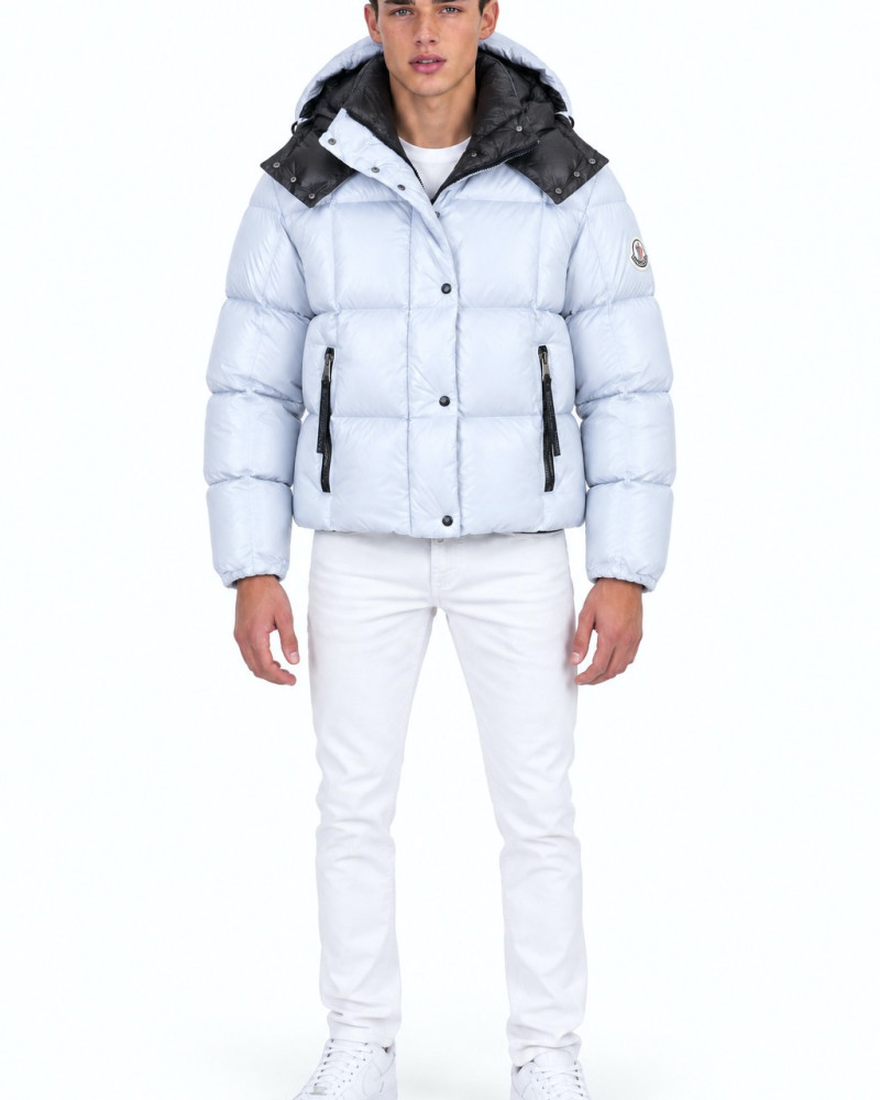 Moncler Square-Quilted Hooded Short Down Jacket – White