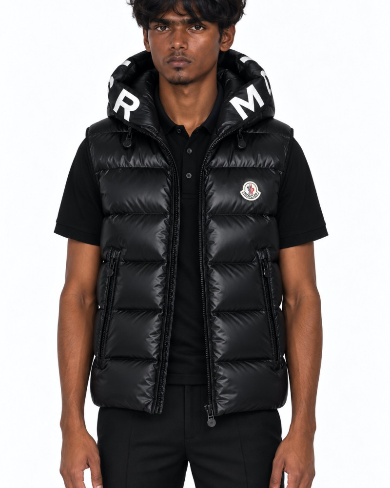 Moncler Montreuil Hooded Logo Down Gilet – Black