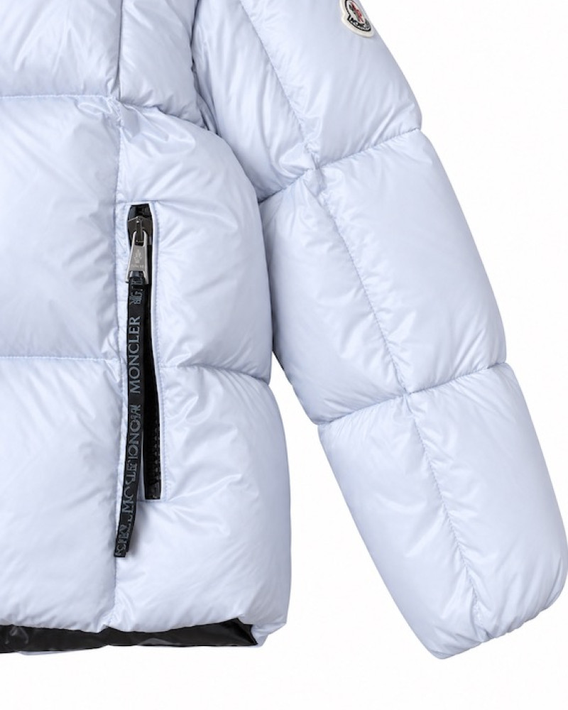 Moncler Square-Quilted Hooded Short Down Jacket – White