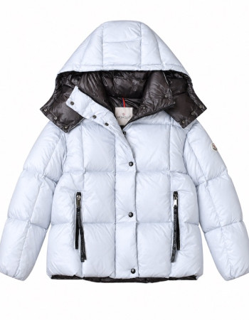 Moncler Square-Quilted Hooded Short Down Jacket – White