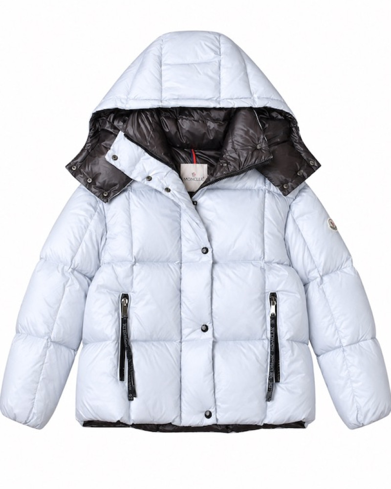 Moncler Square-Quilted Hooded Short Down Jacket – White