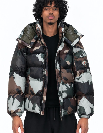 Moncler Mosa Geometric-Print Hooded Down Jacket – Multicolor