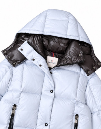 Moncler Square-Quilted Hooded Short Down Jacket – White