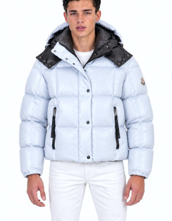 Moncler Square-Quilted Hooded Short Down Jacket – White
