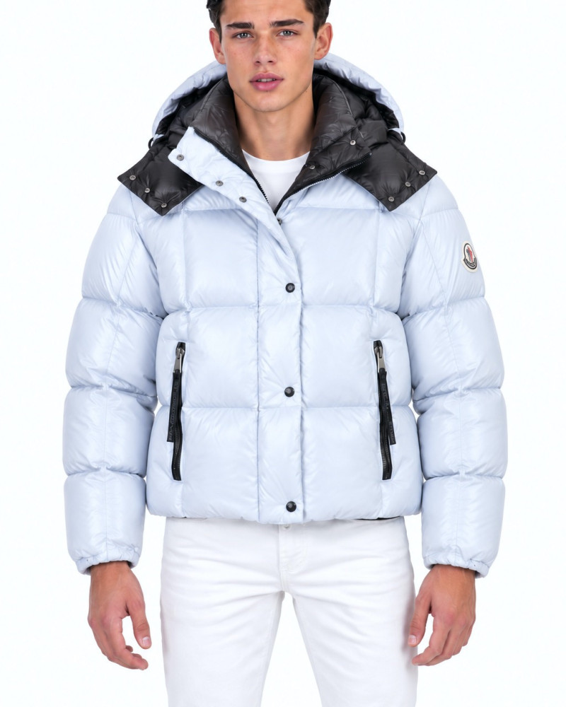 Moncler Square-Quilted Hooded Short Down Jacket – White