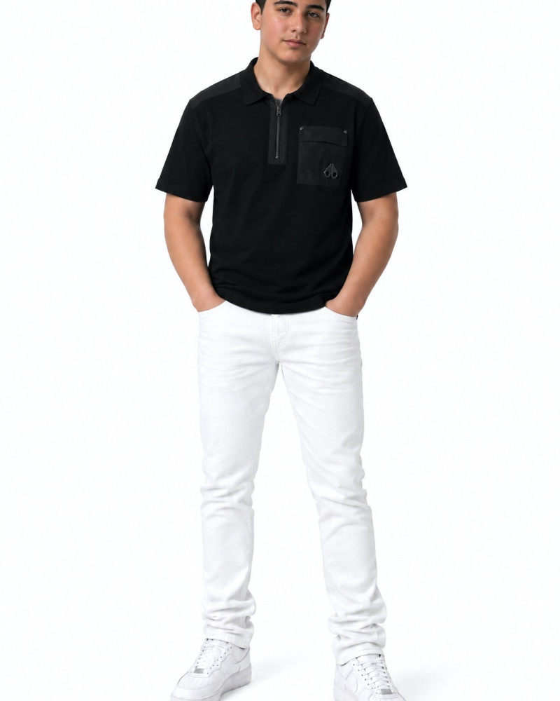Moose Knuckles Utility Pocket Half-Zip Polo – Black