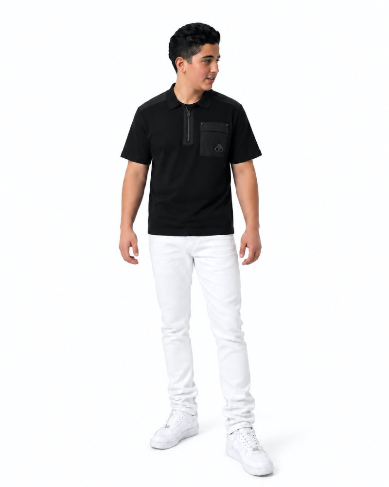 Moose Knuckles Utility Pocket Half-Zip Polo – Black