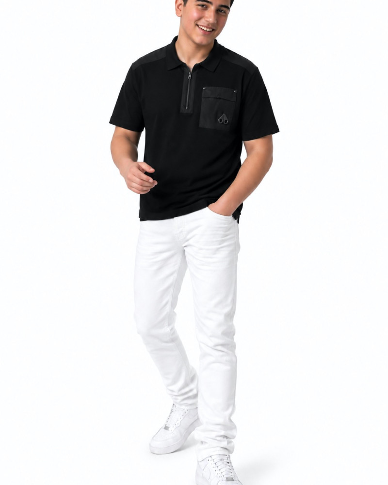 Moose Knuckles Utility Pocket Half-Zip Polo – Black