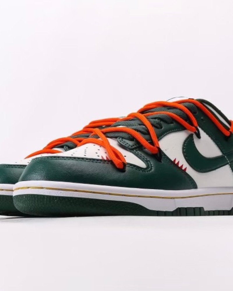 Nike Dunk Low Pine Green Off White Style Orange Lace Overlay Sneakers