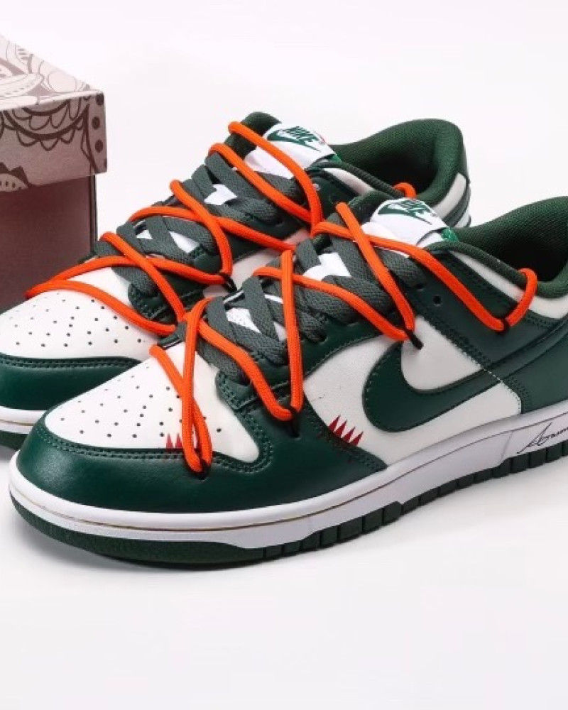 Nike Dunk Low Pine Green Off White Style Orange Lace Overlay Sneakers