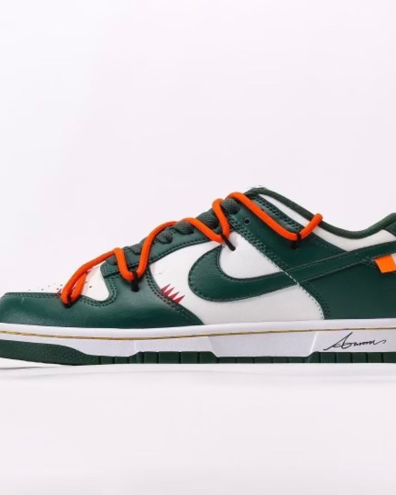 Nike Dunk Low Pine Green Off White Style Orange Lace Overlay Sneakers