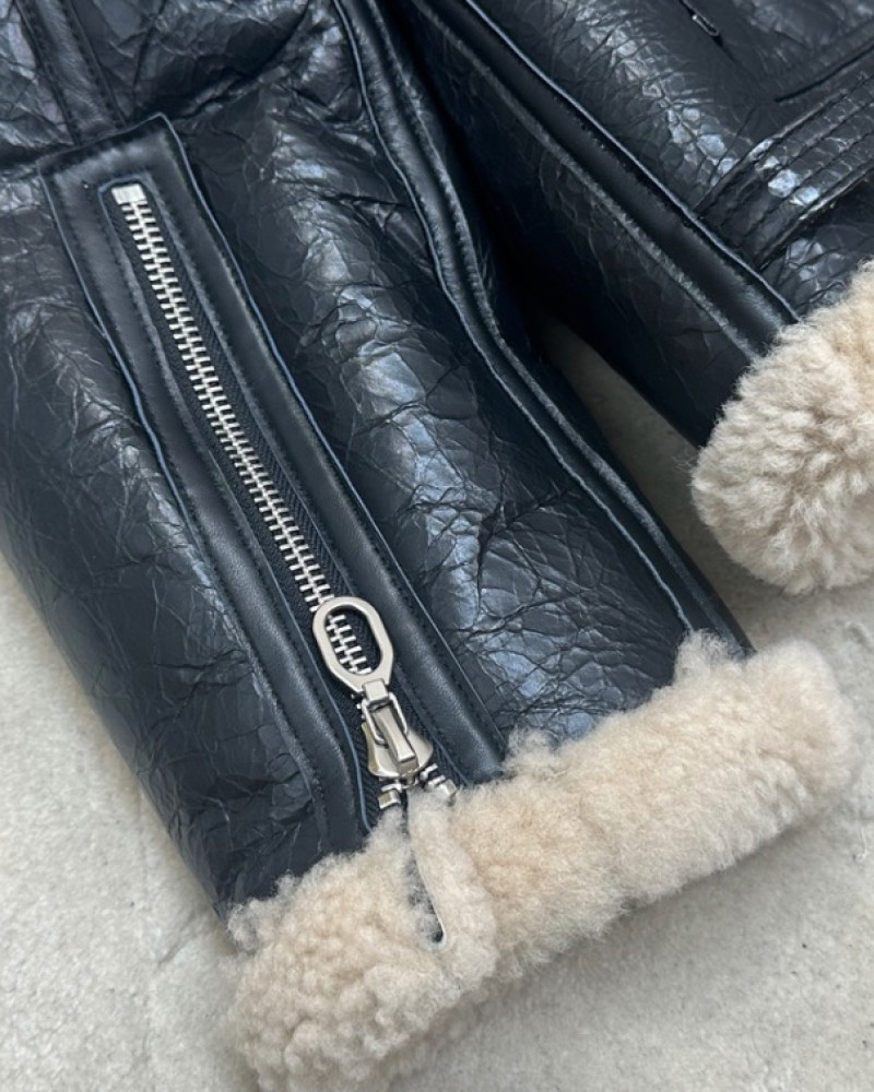  Rick Owens Cracked Leather Shearling Jacket