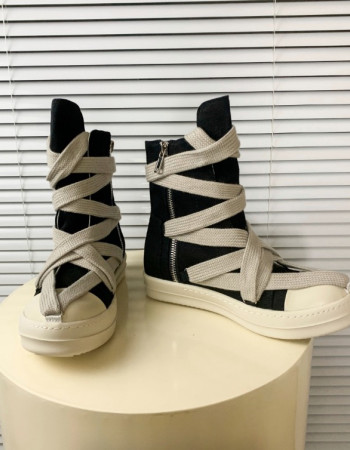 Rick Owens DRKSHDW Ramones High-Top Wrap Laces Sneaker - Black/White