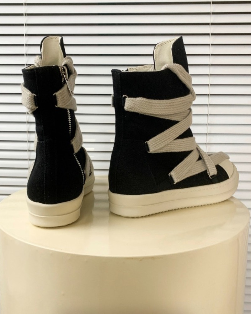 Rick Owens DRKSHDW Ramones High-Top Wrap Laces Sneaker - Black/White