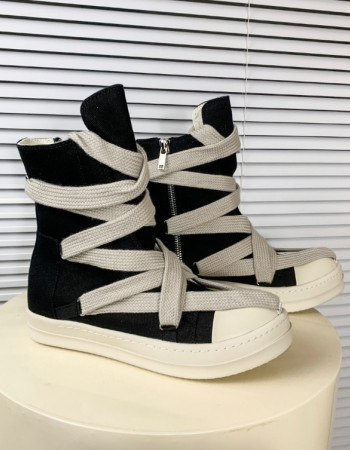 Rick Owens DRKSHDW Ramones High-Top Wrap Laces Sneaker - Black/White