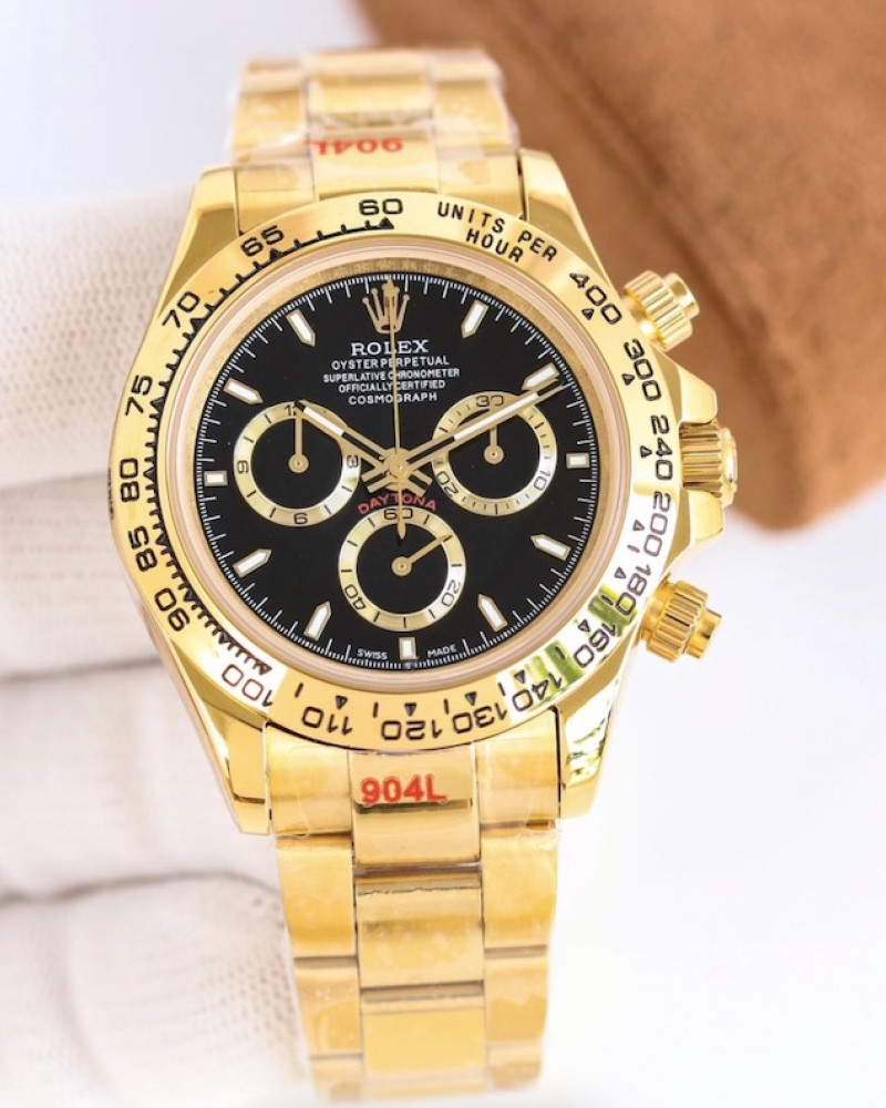 Rolex Cosmograph Daytona Yellow Gold Black Dial Chronograph Watch