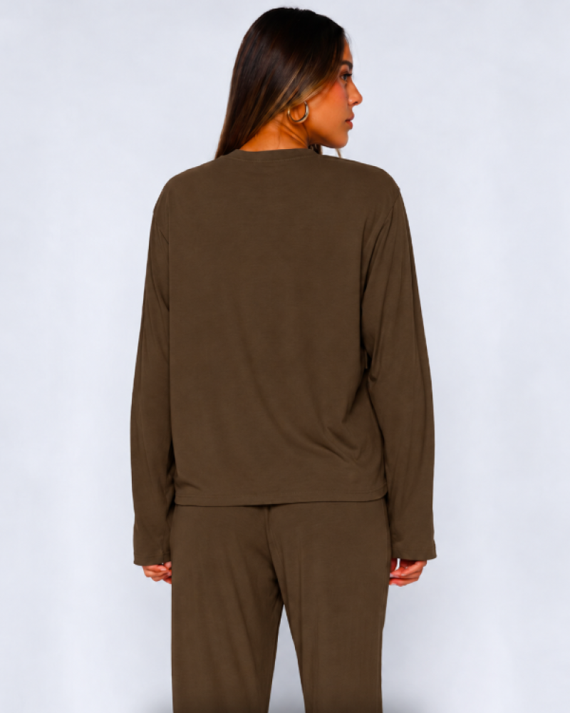 Alo Yoga Alosoft Finesse Long Sleeve & Wide-Leg Pant Set – Brown