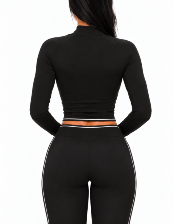 Alo Yoga Contrast-Trim Cropped Zip-Up Jacket – Black/White