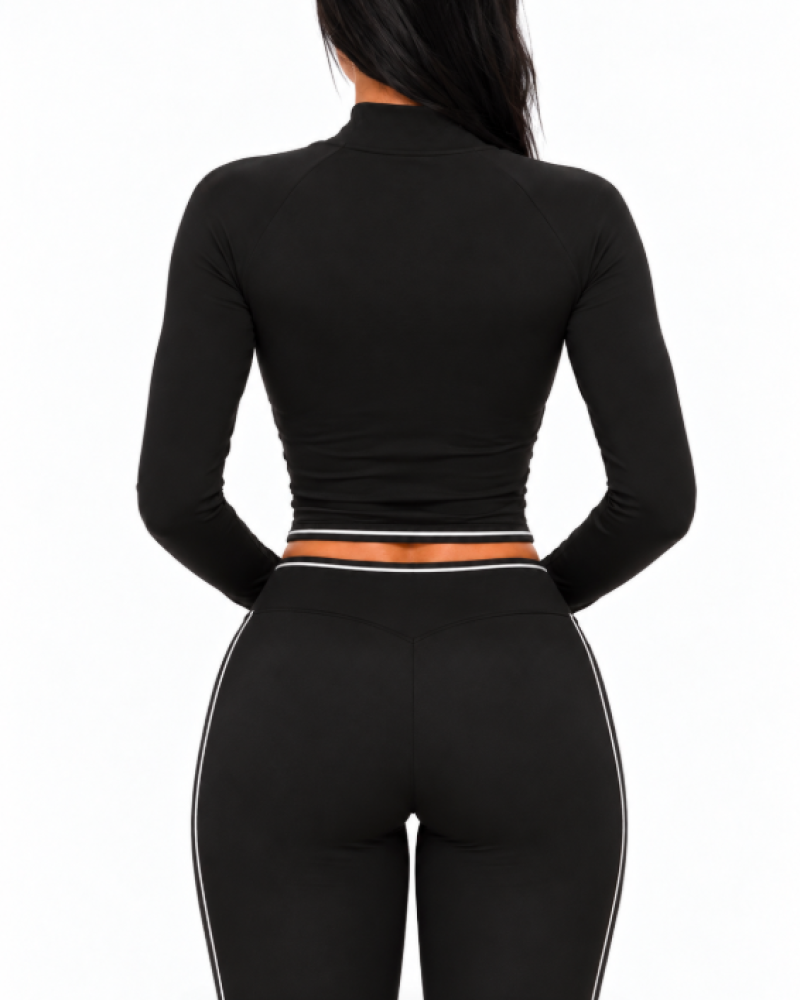 Alo Yoga Contrast-Trim Cropped Zip-Up Jacket – Black/White