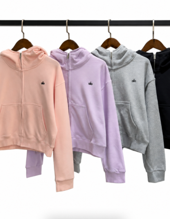 Alo Yoga Sweet Escape Zip Up Hoodie – Pink, Lavender, Grey & Black