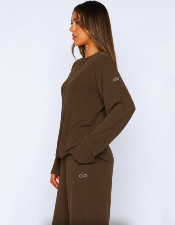 Alo Yoga Alosoft Finesse Long Sleeve & Wide-Leg Pant Set – Brown