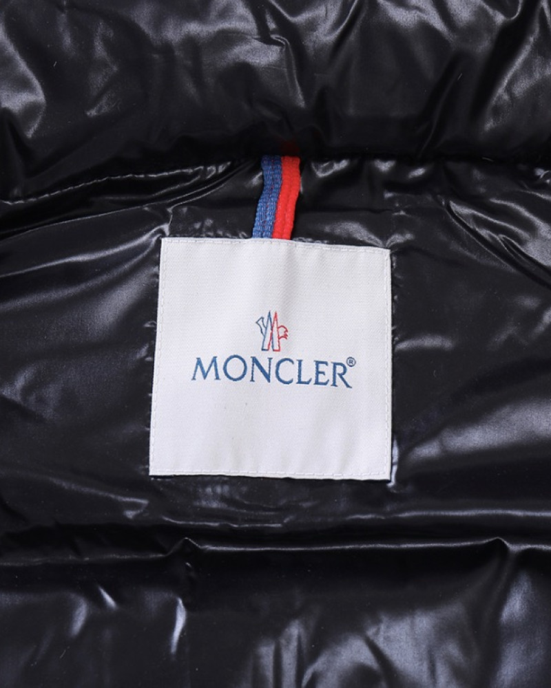 Moncler Maya 70 Hooded Short Down Jacket – Black with Red Logo Trim.