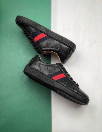 Gucci Ace GG Embossed Leather Black Monogram Sneakers 