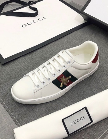 Gucci Ace Sneakers Embroidered Bee White Leather