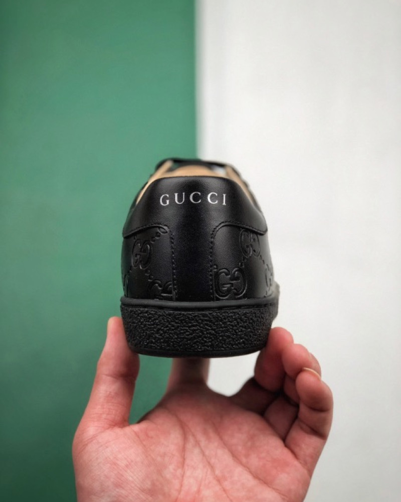 Gucci Ace GG Embossed Leather Black Monogram Sneakers 