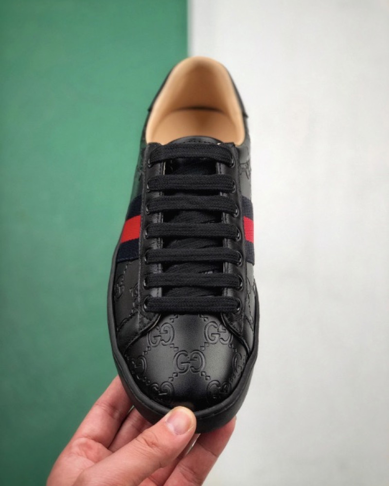 Gucci Ace GG Embossed Leather Black Monogram Sneakers 
