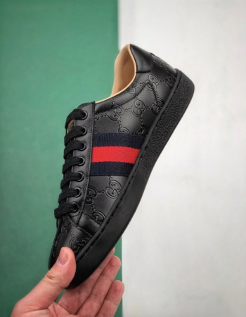 Gucci Ace GG Embossed Leather Black Monogram Sneakers 