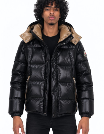 Moncler Glossy Square-Quilted Hooded Down Jacket – Black/Camel