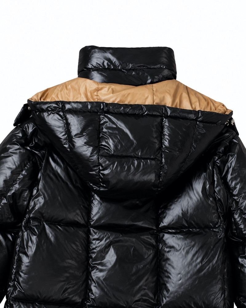 Moncler Glossy Square-Quilted Hooded Down Jacket – Black/Camel