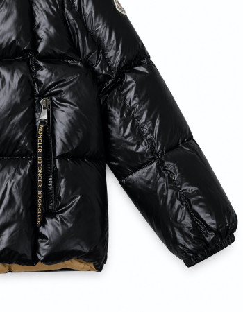 Moncler Glossy Square-Quilted Hooded Down Jacket – Black/Camel