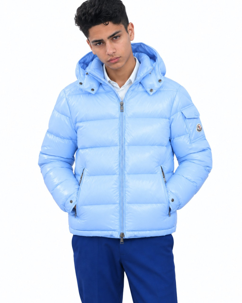 Moncler Maya Hooded Short Down Jacket – Light Blue