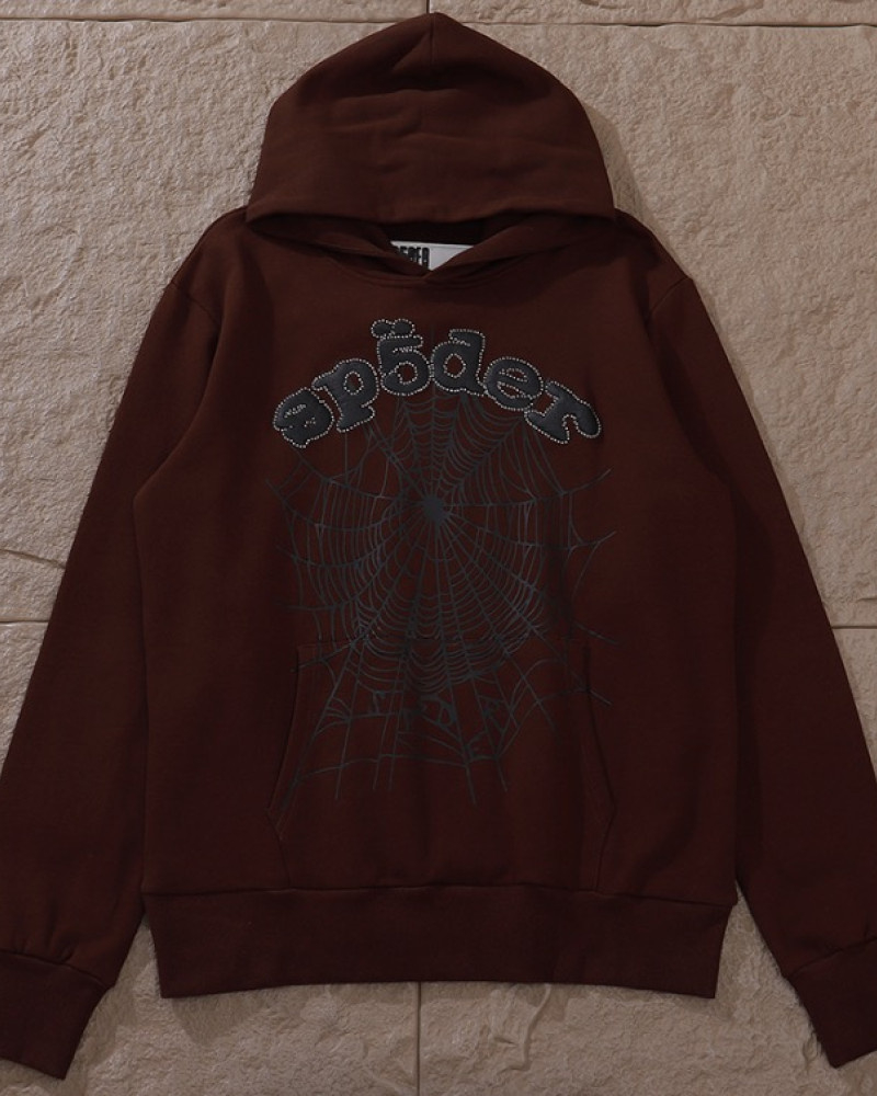 Sp5der 555 Brown Web Hoodie